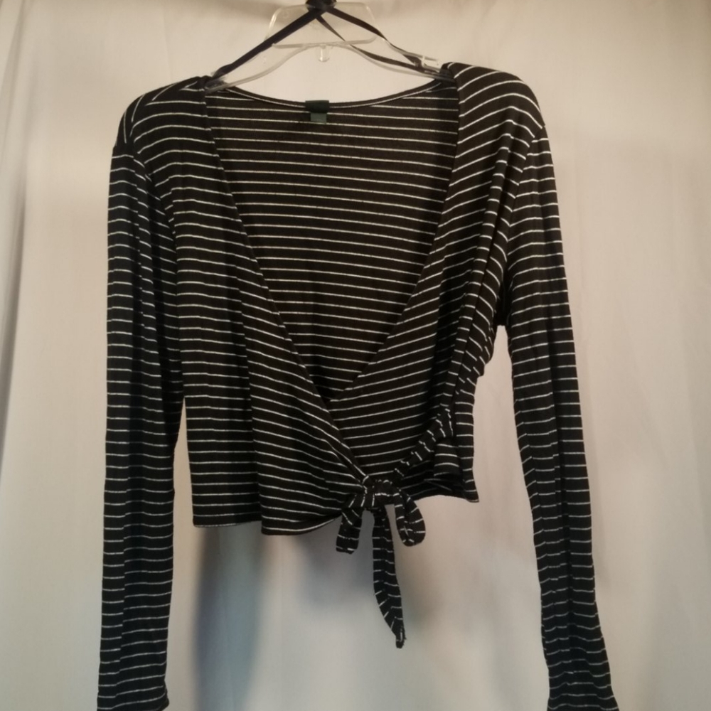 Black and White Stripe Cropped Wrap Top
